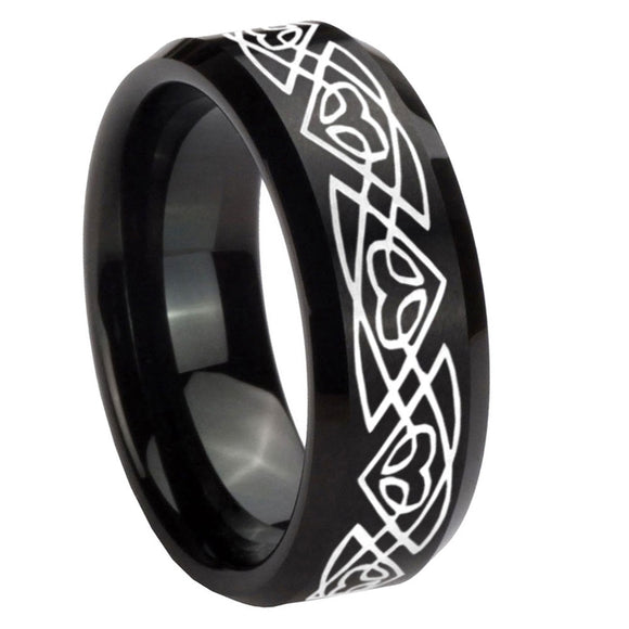 10mm Celtic Braided Beveled Edges Brush Black Tungsten Men's Engagement Ring