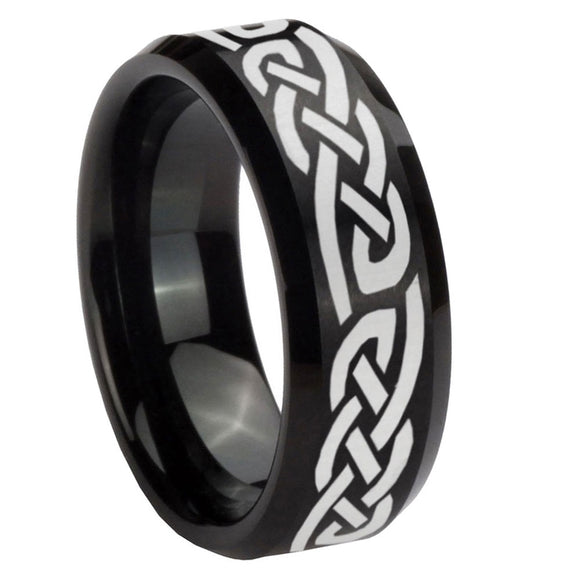 8mm Celtic Knot Infinity Love Beveled Edges Brush Black Tungsten Mens Engagement Ring