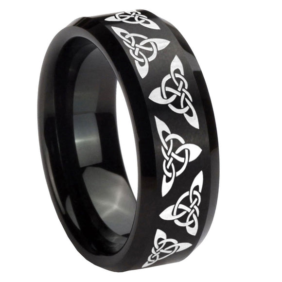 8mm Celtic Knot Beveled Edges Brush Black Tungsten Mens Engagement Ring