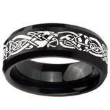 8mm Celtic Knot Dragon Beveled Edges Brush Black Tungsten Carbide Men's Ring