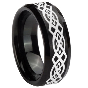 10mm Celtic Knot Beveled Edges Brush Black Tungsten Carbide Wedding Bands Ring