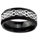8mm Celtic Knot Beveled Edges Brush Black Tungsten Mens Ring Personalized