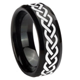 8mm Laser Celtic Knot Beveled Edges Brush Black Tungsten Mens Engagement Ring