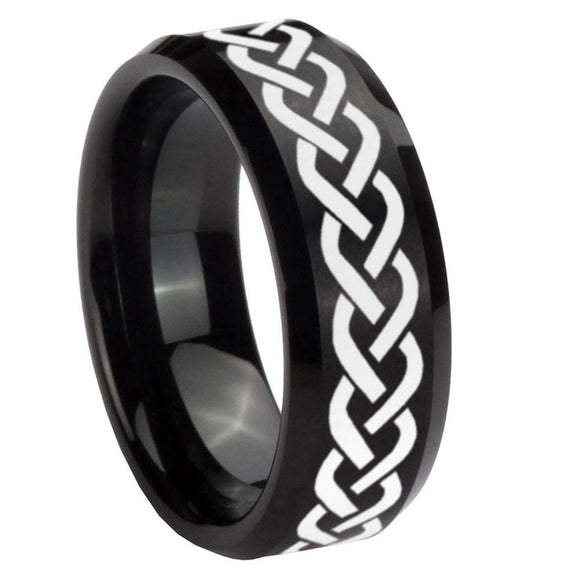 10mm Laser Celtic Knot Beveled Edges Brush Black Tungsten Men's Engagement Ring