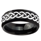 8mm Laser Celtic Knot Beveled Edges Brush Black Tungsten Mens Engagement Ring