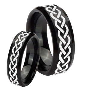 His Hers Laser Celtic Knot Beveled Edges Brush Black Tungsten Rings Set