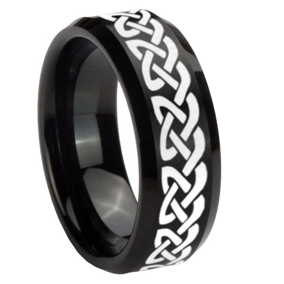8mm Celtic Knot Love Beveled Edges Brush Black Tungsten Mens Engagement Ring