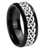 8mm Celtic Knot Love Beveled Edges Brush Black Tungsten Mens Engagement Ring