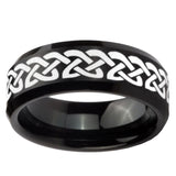 8mm Celtic Knot Love Beveled Edges Brush Black Tungsten Mens Engagement Ring