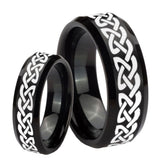 His Hers Celtic Knot Love Beveled Edges Brush Black Tungsten Rings Set