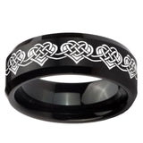 8mm Celtic Knot Heart Beveled Edges Brush Black Tungsten Mens Engagement Ring