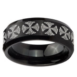 8mm Medieval Cross Beveled Edges Brush Black Tungsten Mens Engagement Ring