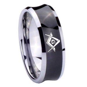 8mm Freemason Masonic Concave Black Tungsten Carbide Men's Ring