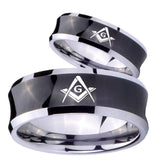 Bride and Groom Freemason Masonic Concave Black Tungsten Anniversary Ring Set