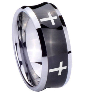 8mm Crosses Concave Black Tungsten Carbide Mens Ring Engraved