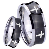 8mm Crosses Concave Black Tungsten Carbide Mens Ring Engraved