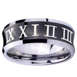 10mm Roman Numeral Concave Black Tungsten Carbide Men's Band Ring