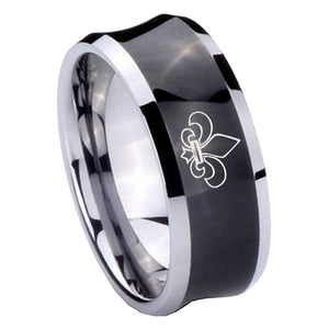 8mm Fleur De Lis Concave Black Tungsten Carbide Custom Ring for Men