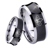 8mm Fleur De Lis Concave Black Tungsten Carbide Custom Ring for Men