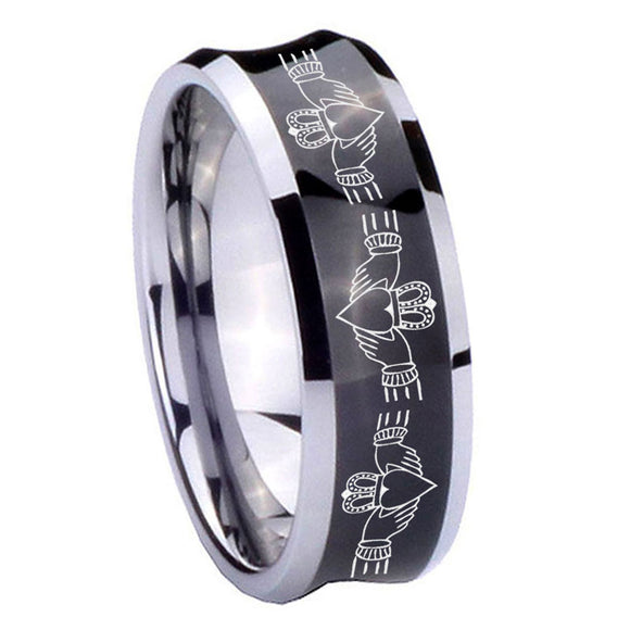 10mm Irish Claddagh Concave Black Tungsten Carbide Mens Bands Ring