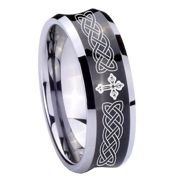 10mm Celtic Cross Concave Black Tungsten Carbide Men's Bands Ring