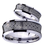 Bride and Groom Celtic Knot Concave Black Tungsten Carbide Men's Ring Set