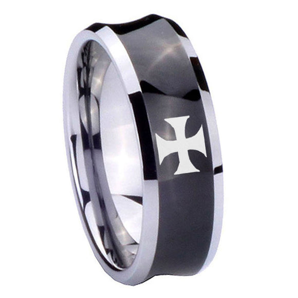 10mm Maltese Cross Concave Black Tungsten Carbide Mens Engagement Ring