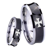 8mm Maltese Cross Concave Black Tungsten Carbide Engagement Ring