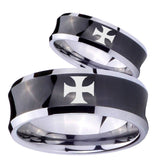 His and Hers Maltese Cross Concave Black Tungsten Mens Ring Personalized Set