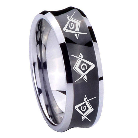 10mm Master Mason Masonic  Concave Black Tungsten Carbide Men's Engagement Ring