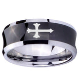 10mm Christian Cross Concave Black Tungsten Carbide Mens Promise Ring