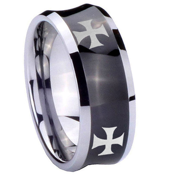 10mm 4 Maltese Cross Concave Black Tungsten Carbide Promise Ring