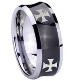 8mm 4 Maltese Cross Concave Black Tungsten Carbide Men's Ring