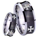 8mm 4 Maltese Cross Concave Black Tungsten Carbide Men's Ring