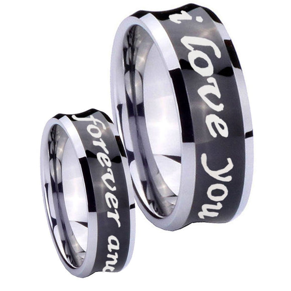8mm I Love You Forever and ever Concave Black Tungsten Carbide Men's Band Ring