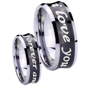 His Hers I Love You Forever and ever Concave Black Tungsten Mens Ring Set