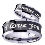 His Hers I Love You Forever and ever Concave Black Tungsten Mens Ring Set