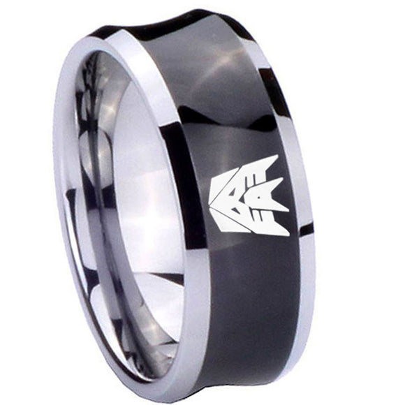 10mm Decepticon Transformers Concave Black Tungsten Carbide Mens Wedding Ring