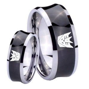 Bride and Groom Decepticon Transformers Concave Black Tungsten Bands Ring Set