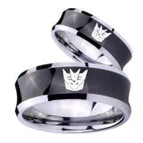 Bride and Groom Decepticon Transformers Concave Black Tungsten Bands Ring Set