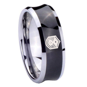 8mm Chief Master Sergeant Vector Concave Black Tungsten Mens Anniversary Ring