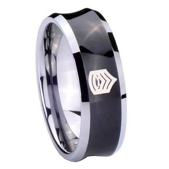 8mm Army Sergeant Major Concave Black Tungsten Carbide Engraved Ring
