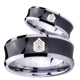 His Hers Army Sergeant Major Concave Black Tungsten Mens Wedding Band Set