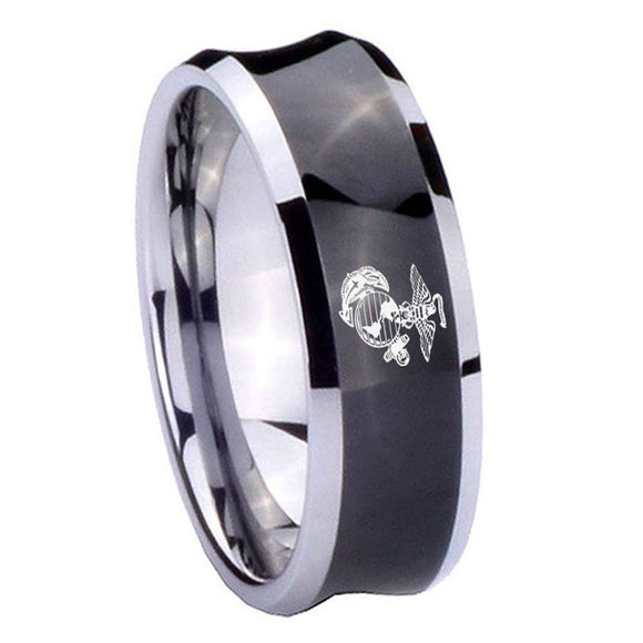 8mm Marine Concave Black Tungsten Carbide Wedding Engagement Ring