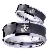 Bride and Groom Marine Concave Black Tungsten Carbide Men's Engagement Ring Set