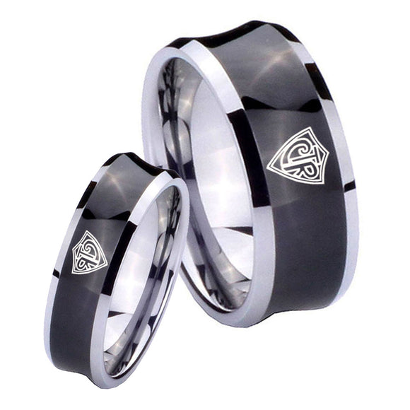 Bride and Groom CTR Concave Black Tungsten Carbide Custom Mens Ring Set