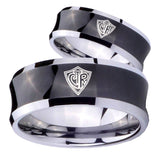 Bride and Groom CTR Concave Black Tungsten Carbide Custom Mens Ring Set