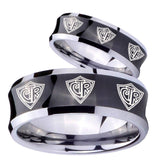 Bride and Groom Multiple CTR Concave Black Tungsten Personalized Ring Set