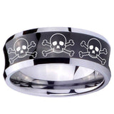 10mm Multiple Skull Concave Black Tungsten Carbide Bands Ring