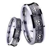 8mm Multiple Skull Concave Black Tungsten Carbide Promise Ring